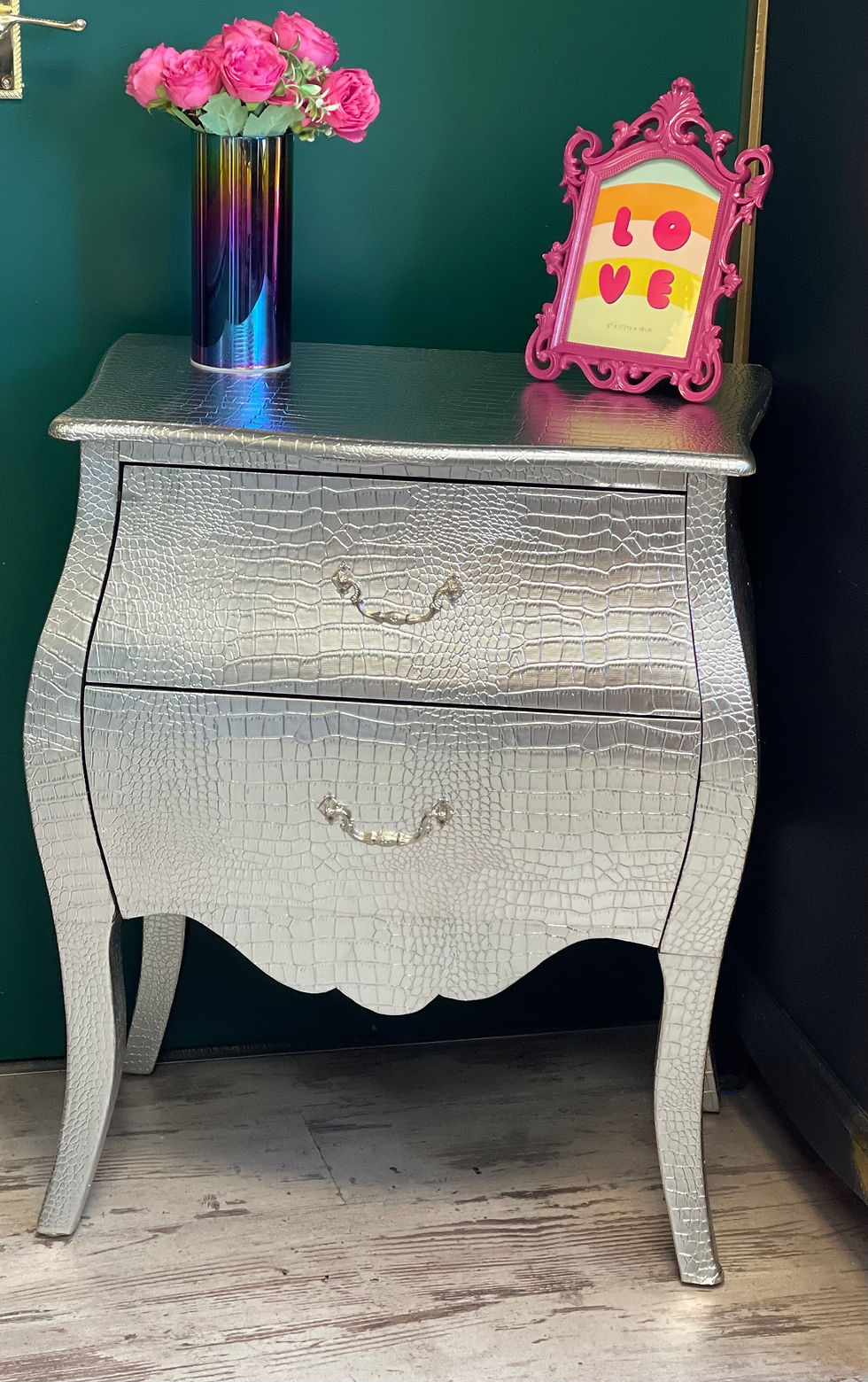 Thumbnail: Silver Crocodile Print Large Bedside Table 