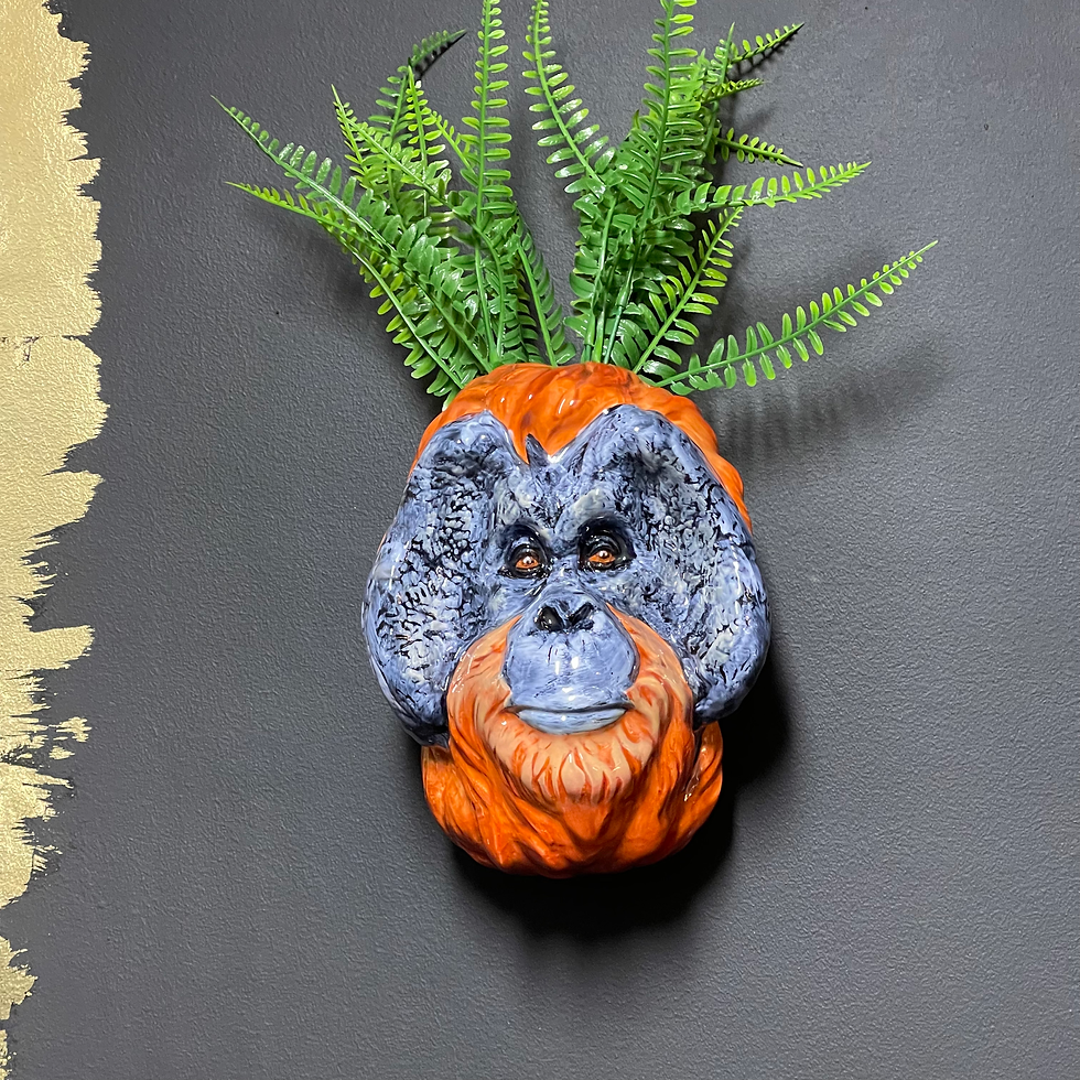 Thumbnail: Hand Painted Orangutan Head Wall Sconce Ceramic Vase