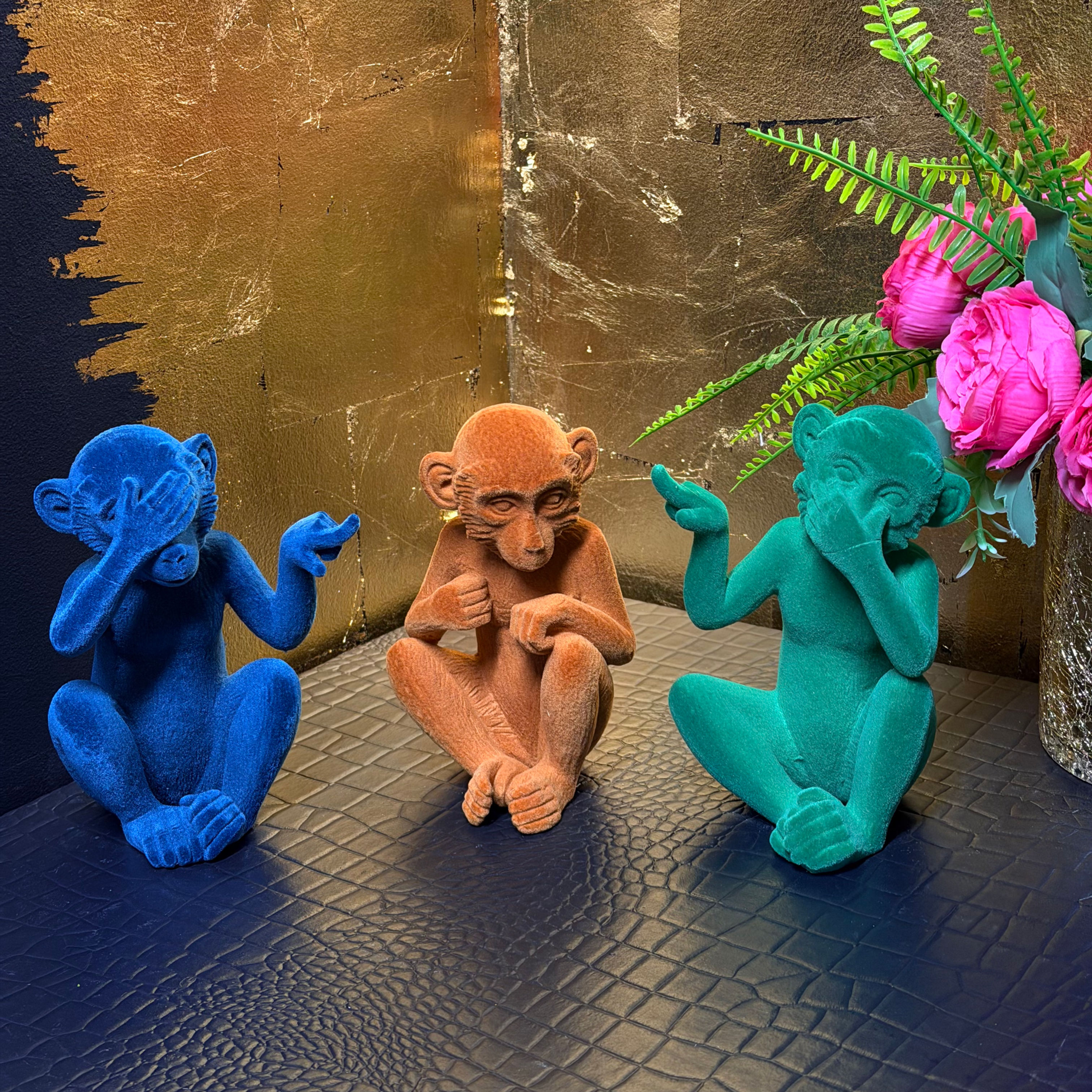 Set Of 3 Flocked ''Who Farted?'' Monkeys