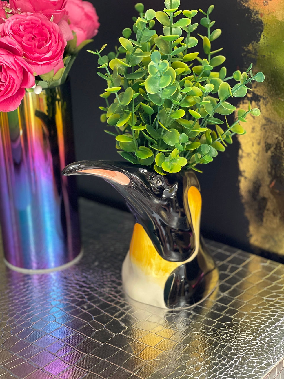 Thumbnail: Hand Painted Ceramic Penguin Head Storage Vase