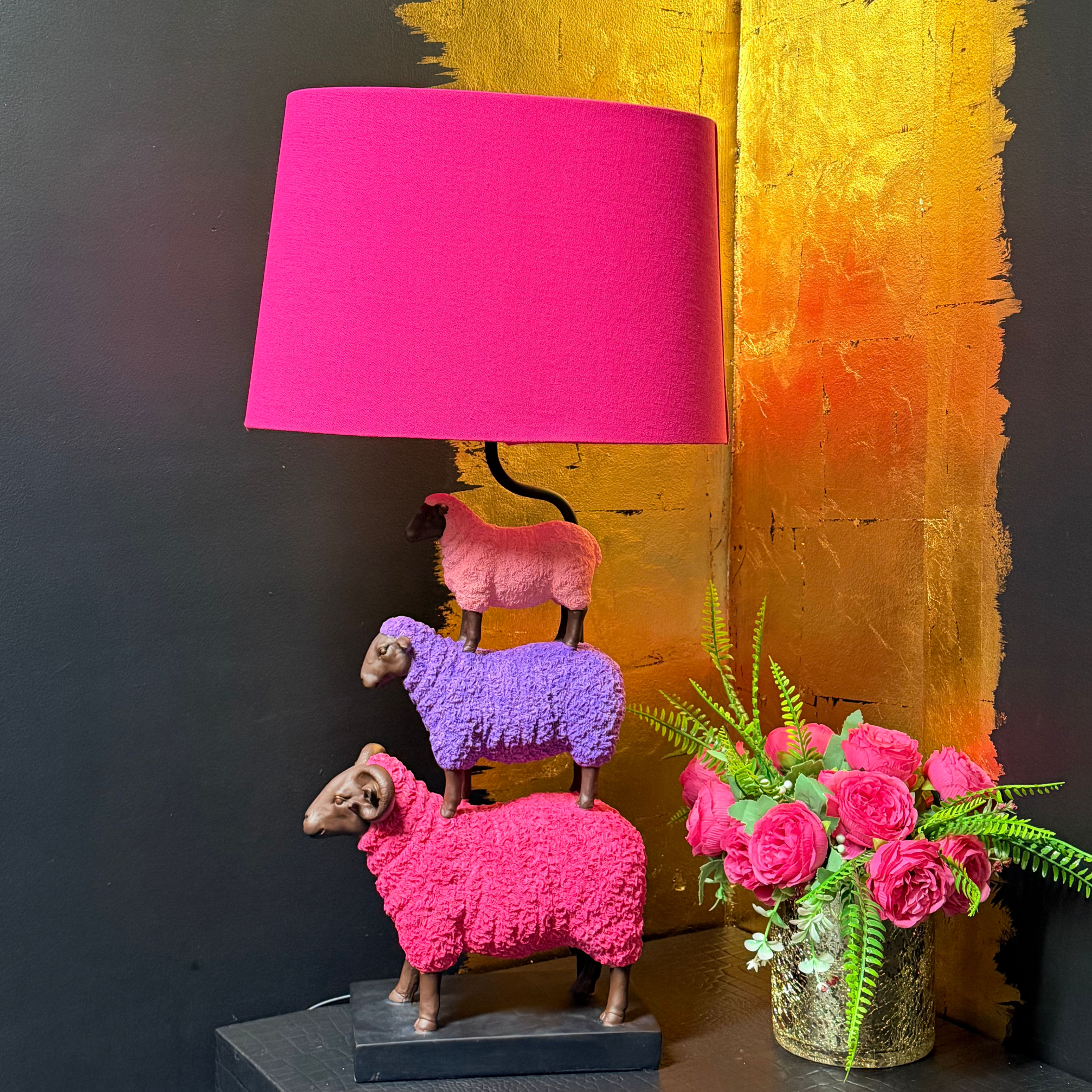 Table Lamp Colourful Stack of Sheep Pink Purple