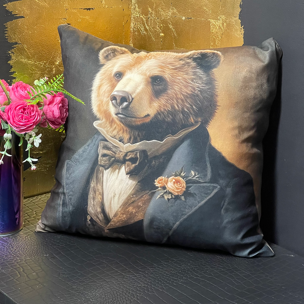 Dressed Up Brown Bear Double Sided Velour Cushion