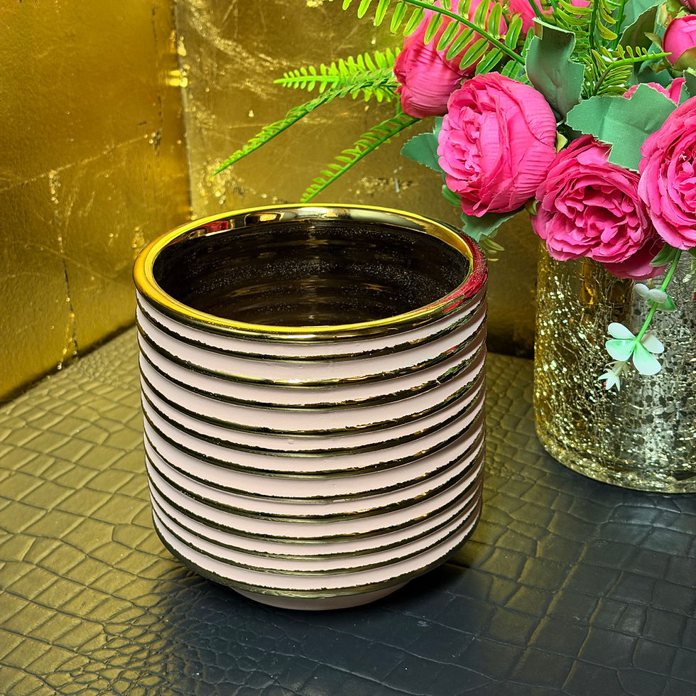 Thumbnail: Haldis Blush Pink and Gold Ceramic Planter Two Sizes