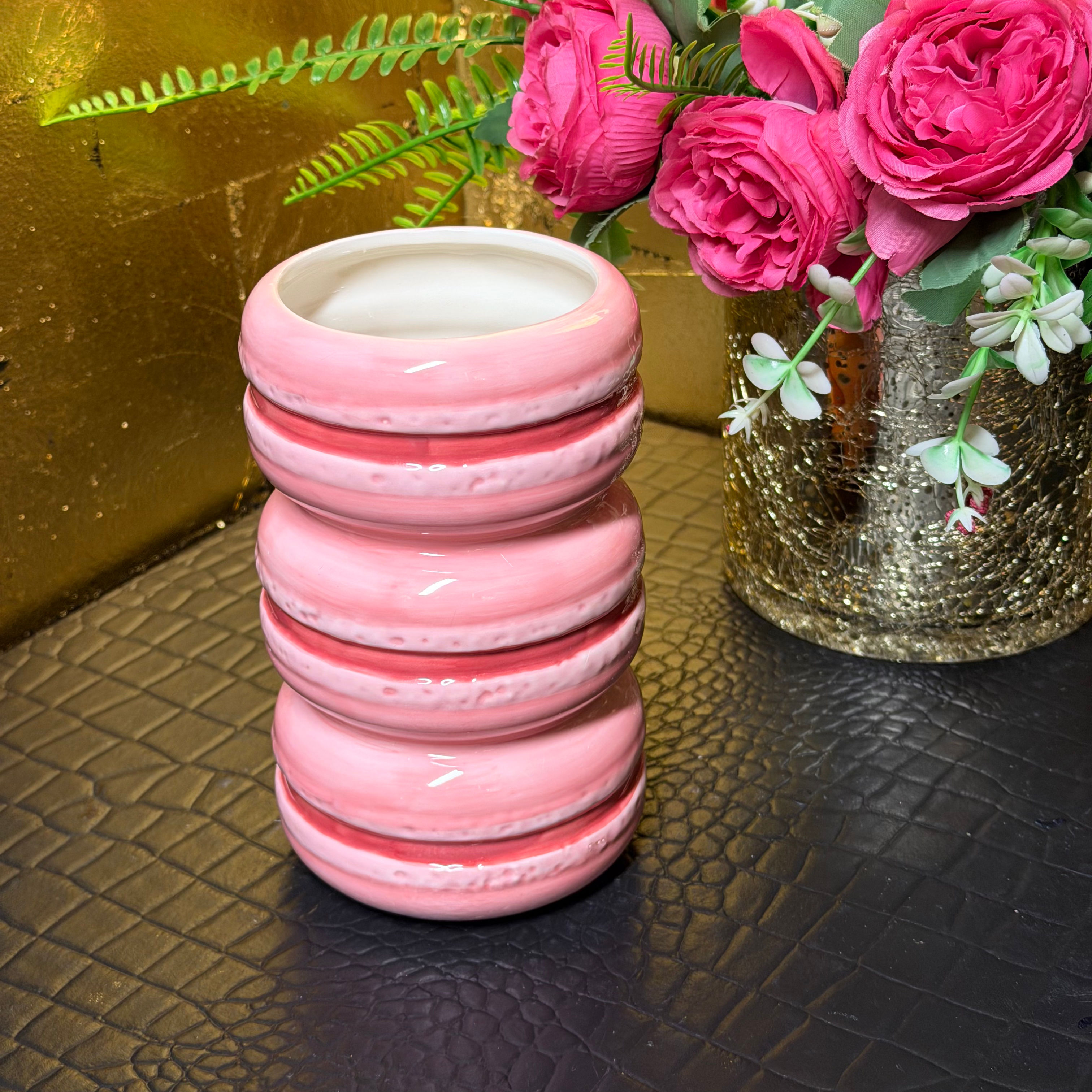 Pink Macaroon Stack Ceramic Stem Vase