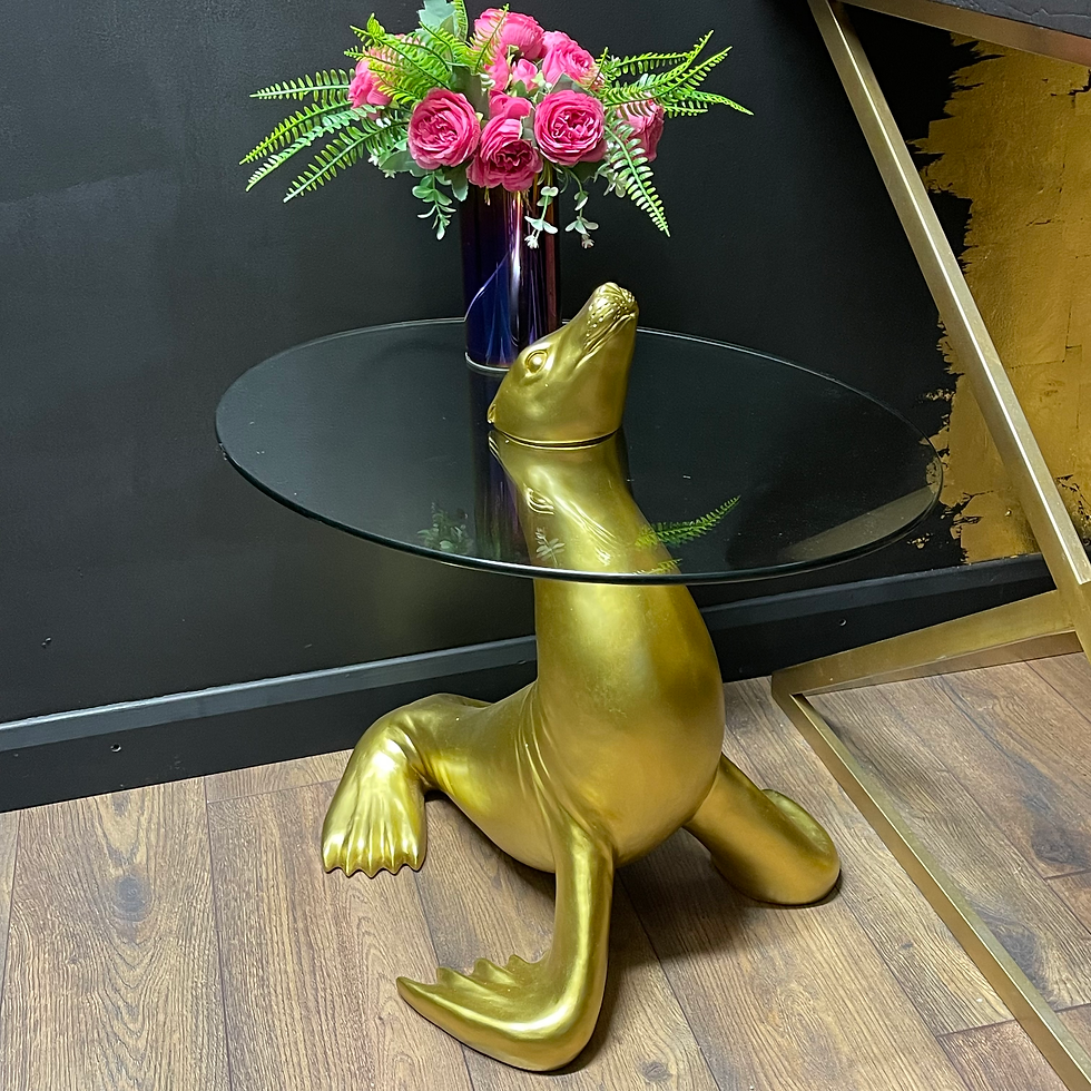 Thumbnail: Large Gold Seal Table with Glass Top 