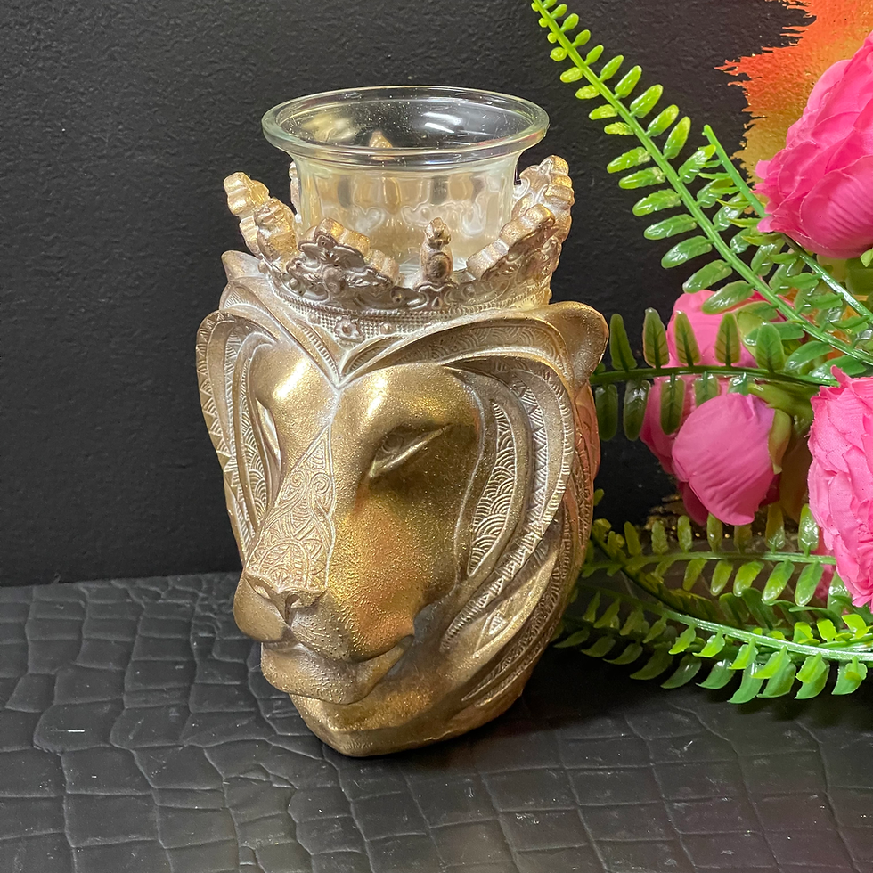 Thumbnail: Tiger Gorilla or Lion With Crown Gold Tealight Holder 13cm