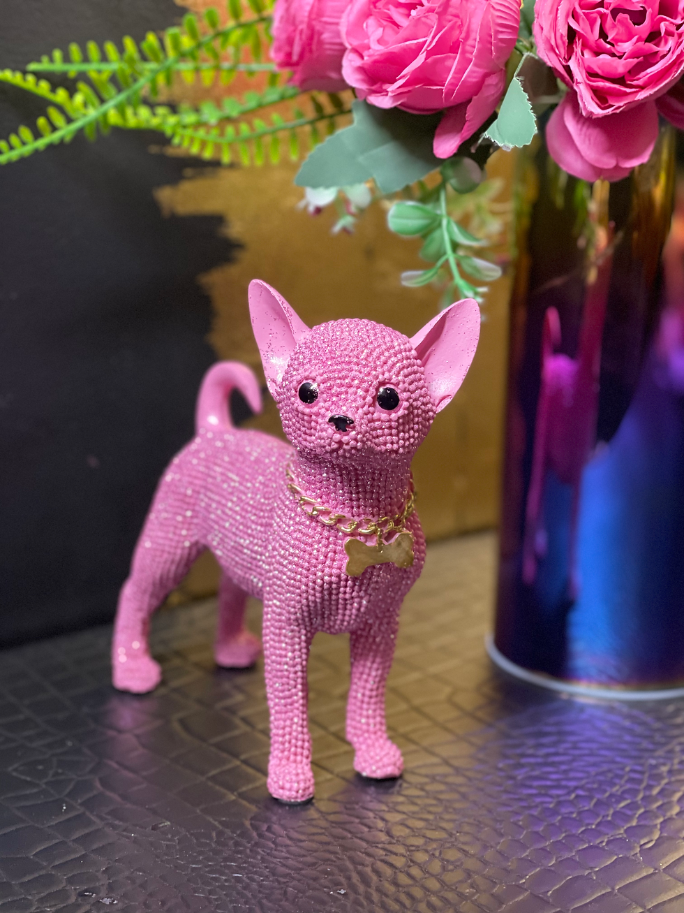 Thumbnail: Pink Blue or Gold Shimmering Chihuahua Ornament 15cm