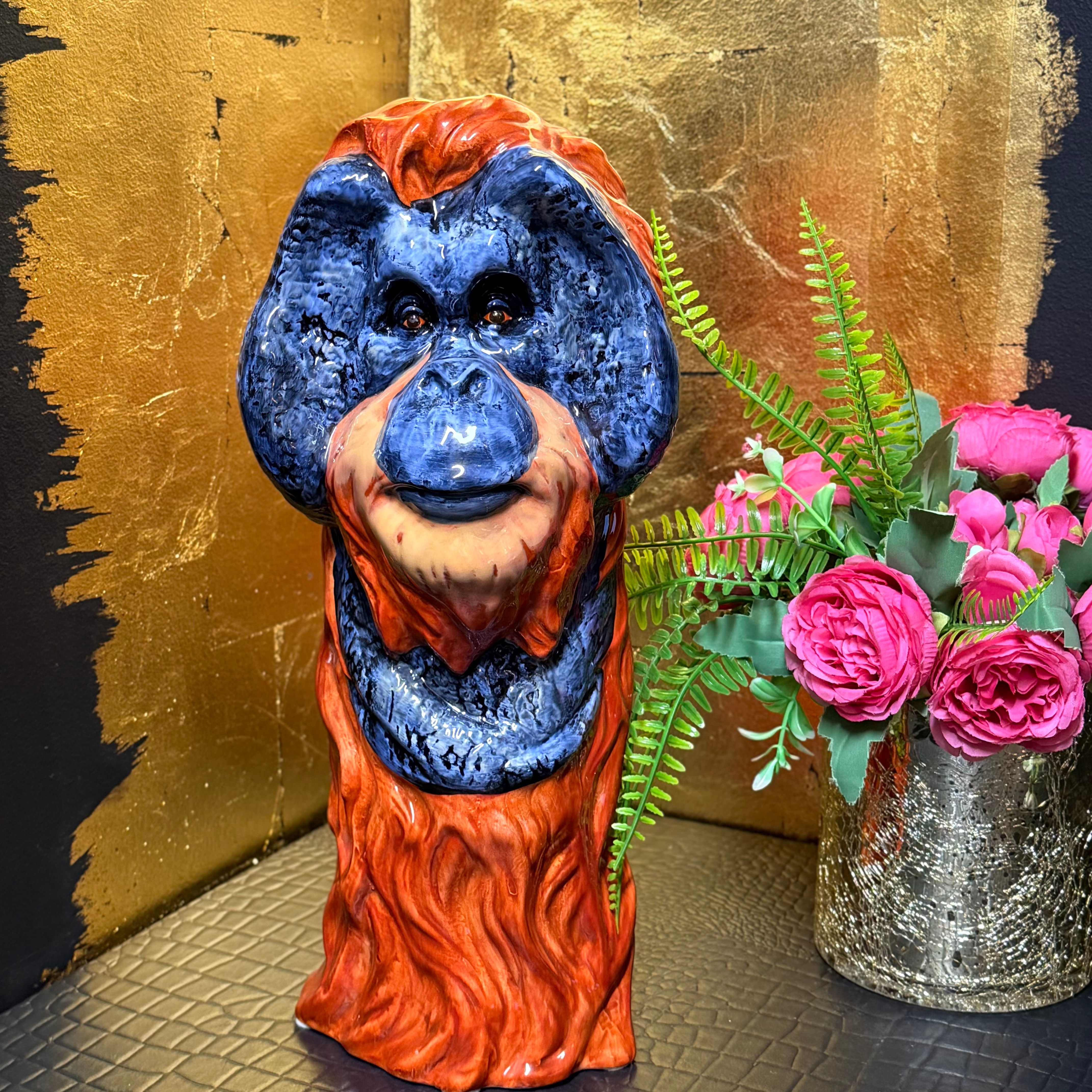 Ceramic Orangutan Head Vase Monkey