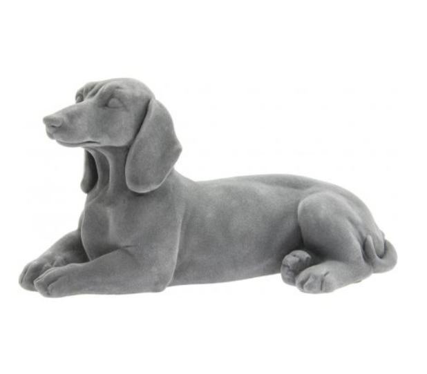 Thumbnail: Grey Velvet Flock Laying Dachshund Sausage Dog Ornament 