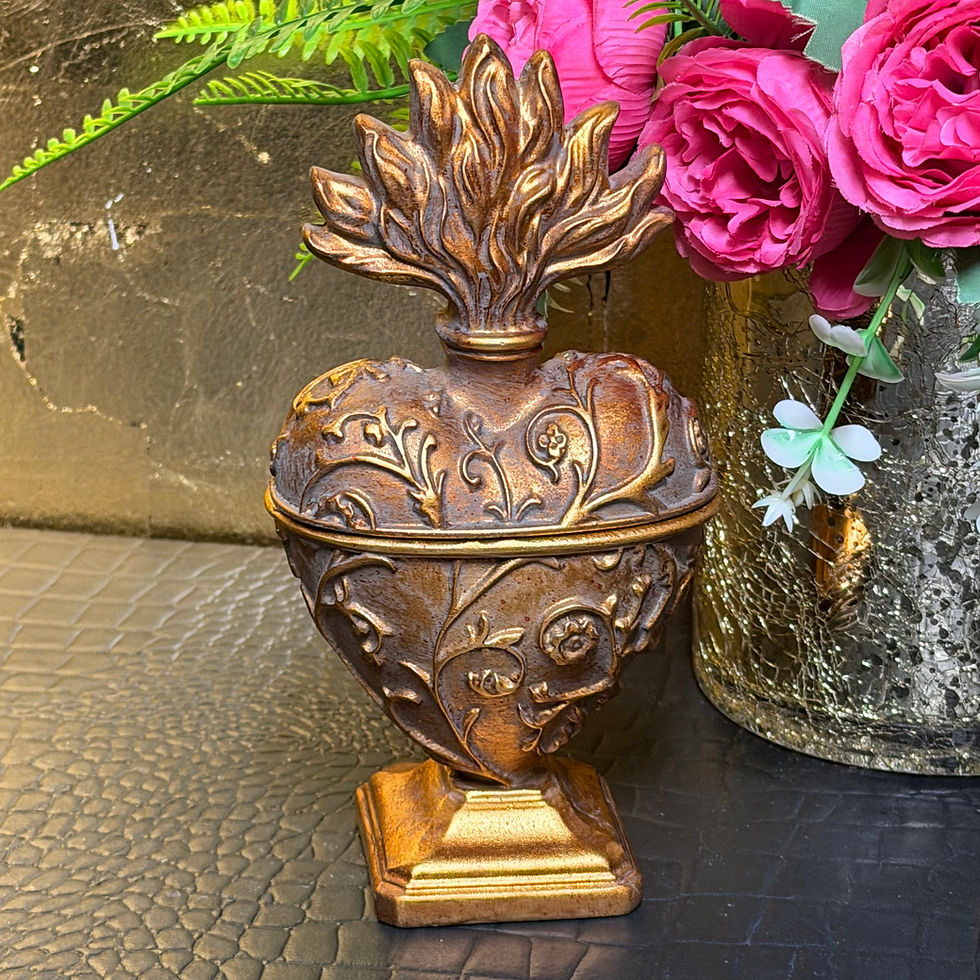 Thumbnail: Antique Black or Antique Gold Embossed "Sacred Heart" Trinket Box