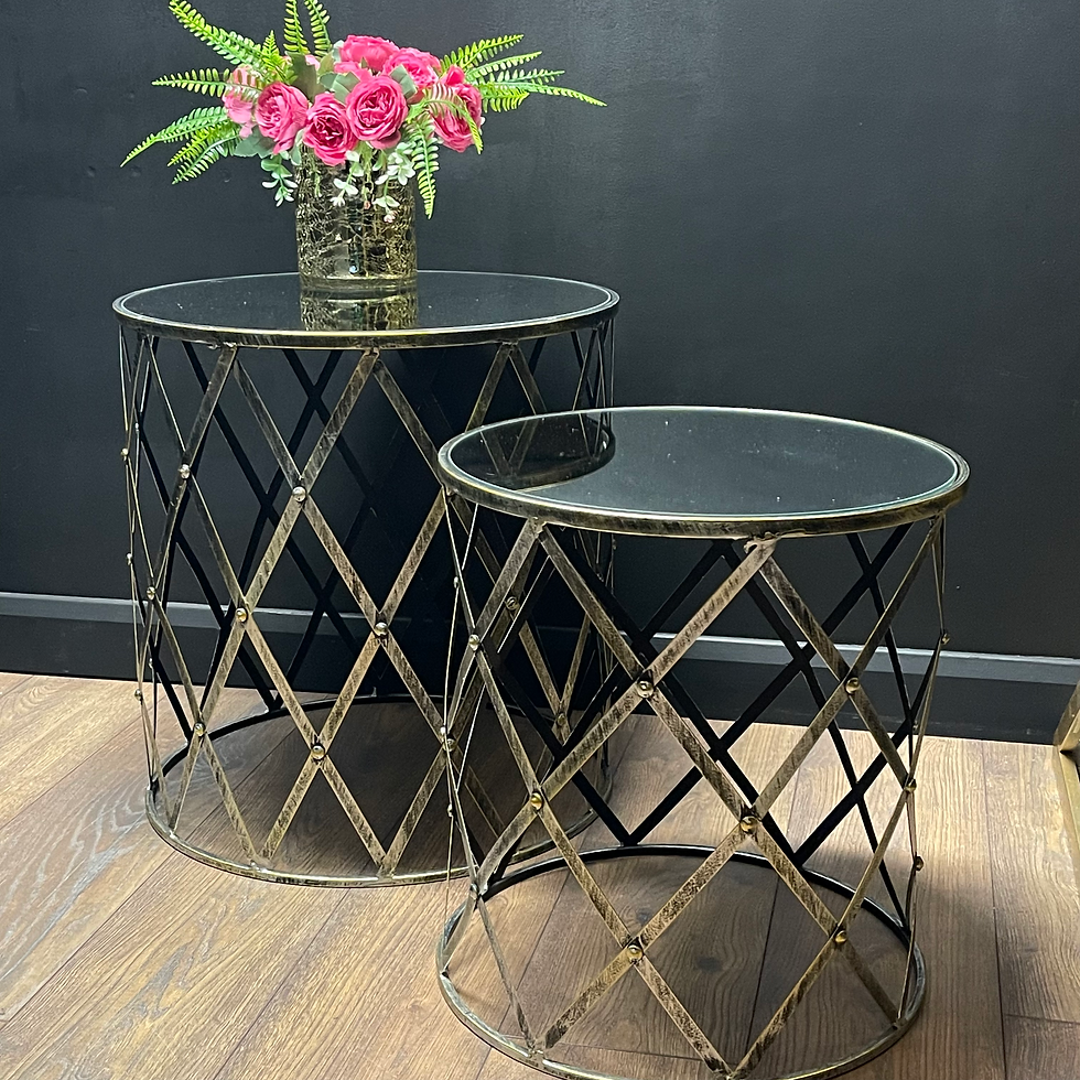 Thumbnail: Set Of Two Diamond Design Silver Tables With Mirror Top
