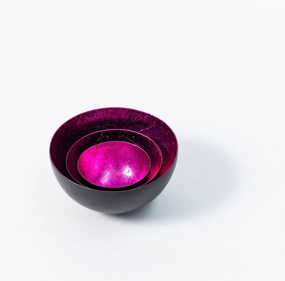 Thumbnail: Set of 3 Fuchsia Pink and Black Tealight Holders
