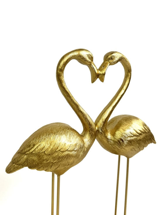 Thumbnail: Antique Gold Love Heart Pair of Flamingoes Figure 40cm