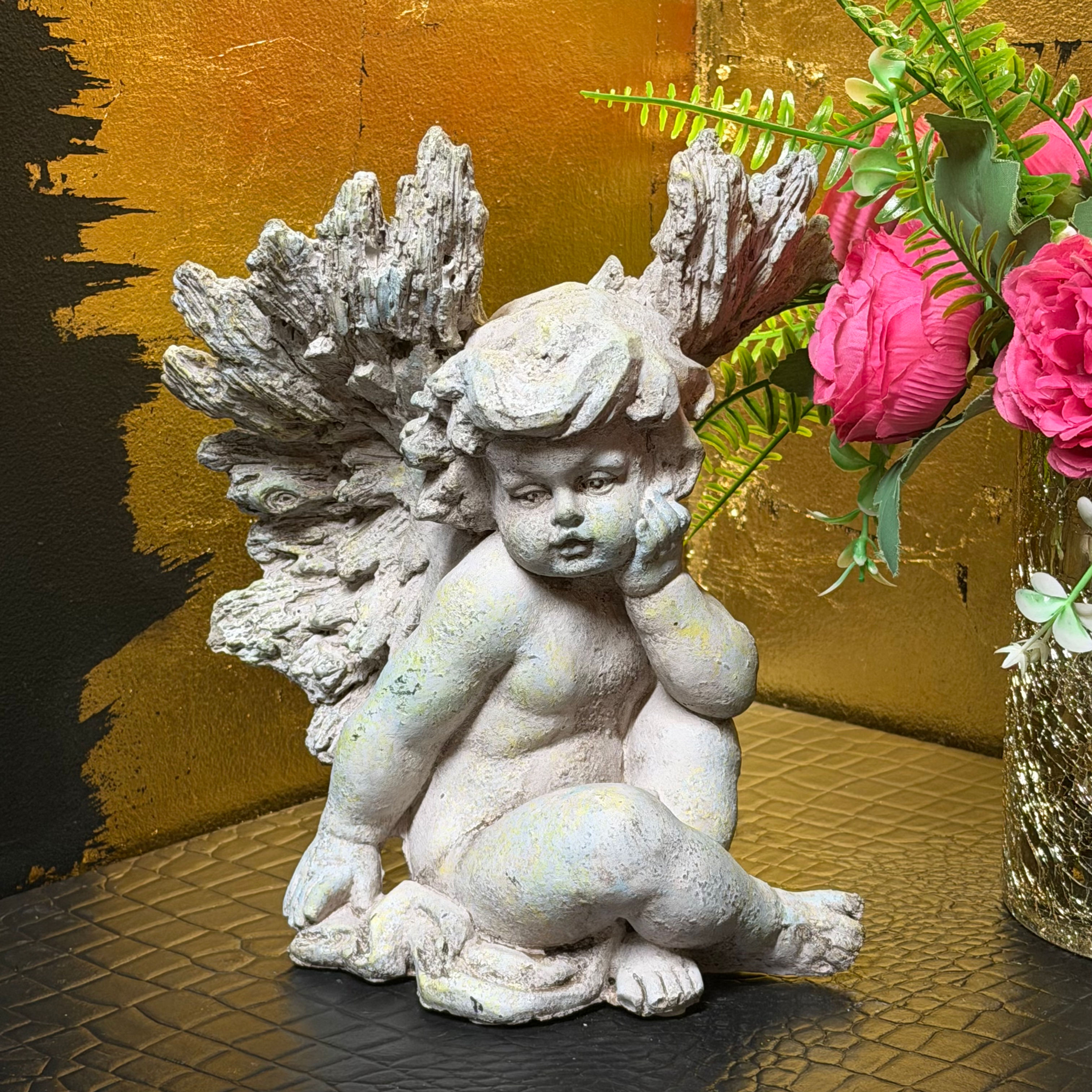 Cement Sitting Cherub Angel Ornament 👼✨