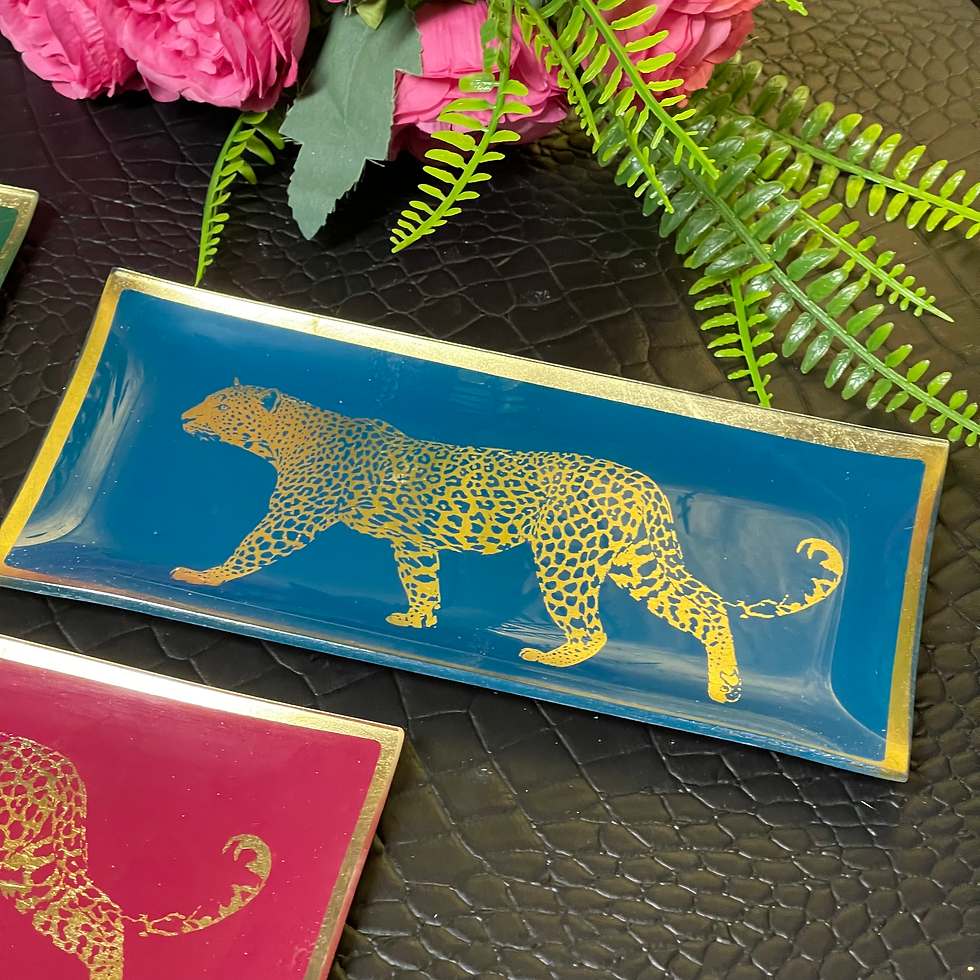 Thumbnail: Glass Leopard Trinket Dish Tray Green Red or Blue