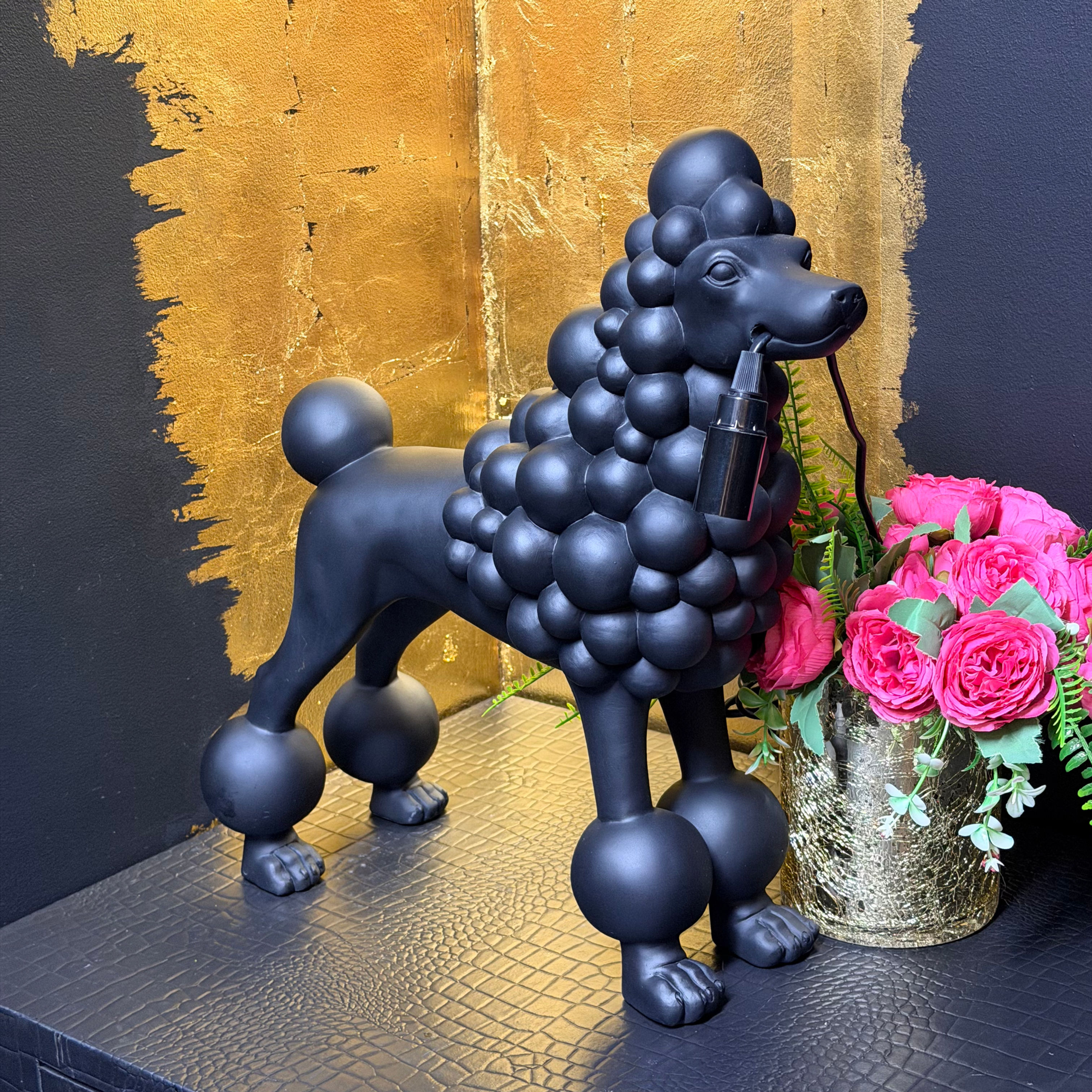 Matt Black Large Poodle Dog Lamp 45cm