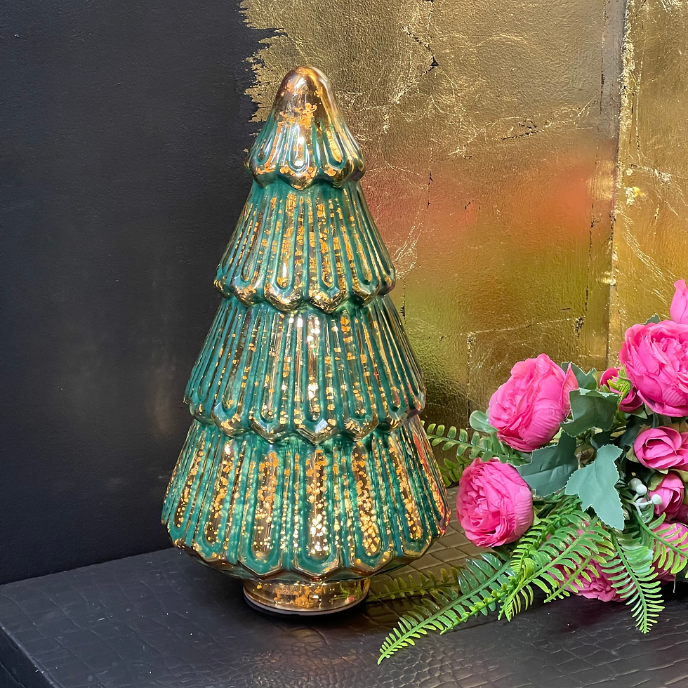 Thumbnail: Green or Blue Crackle Effect Glass LED Christmas Tree 34cm or 23cm