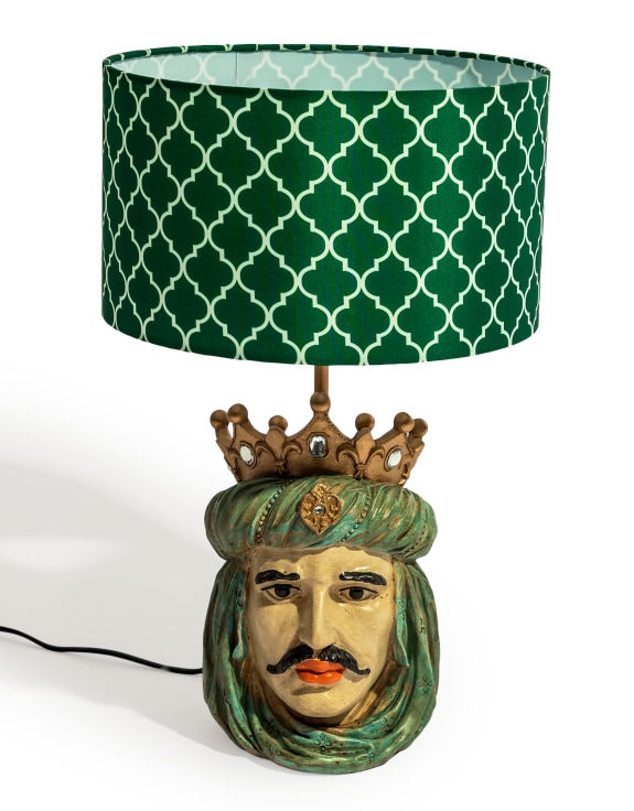 Sicilian King Moor Head Table LampWith Green Pattern Shade