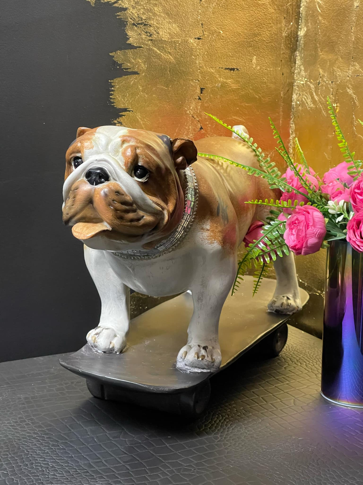 Large Bulldog Dog on a Skateboard Ornament 46cm