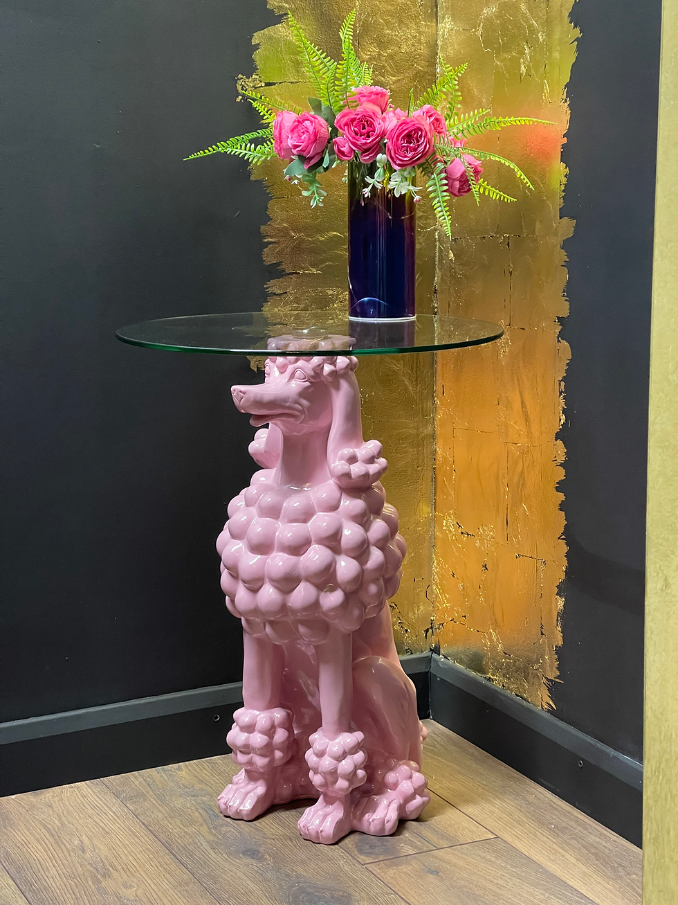 Thumbnail: Baby Pink Poodle Dog Table with Glass Top