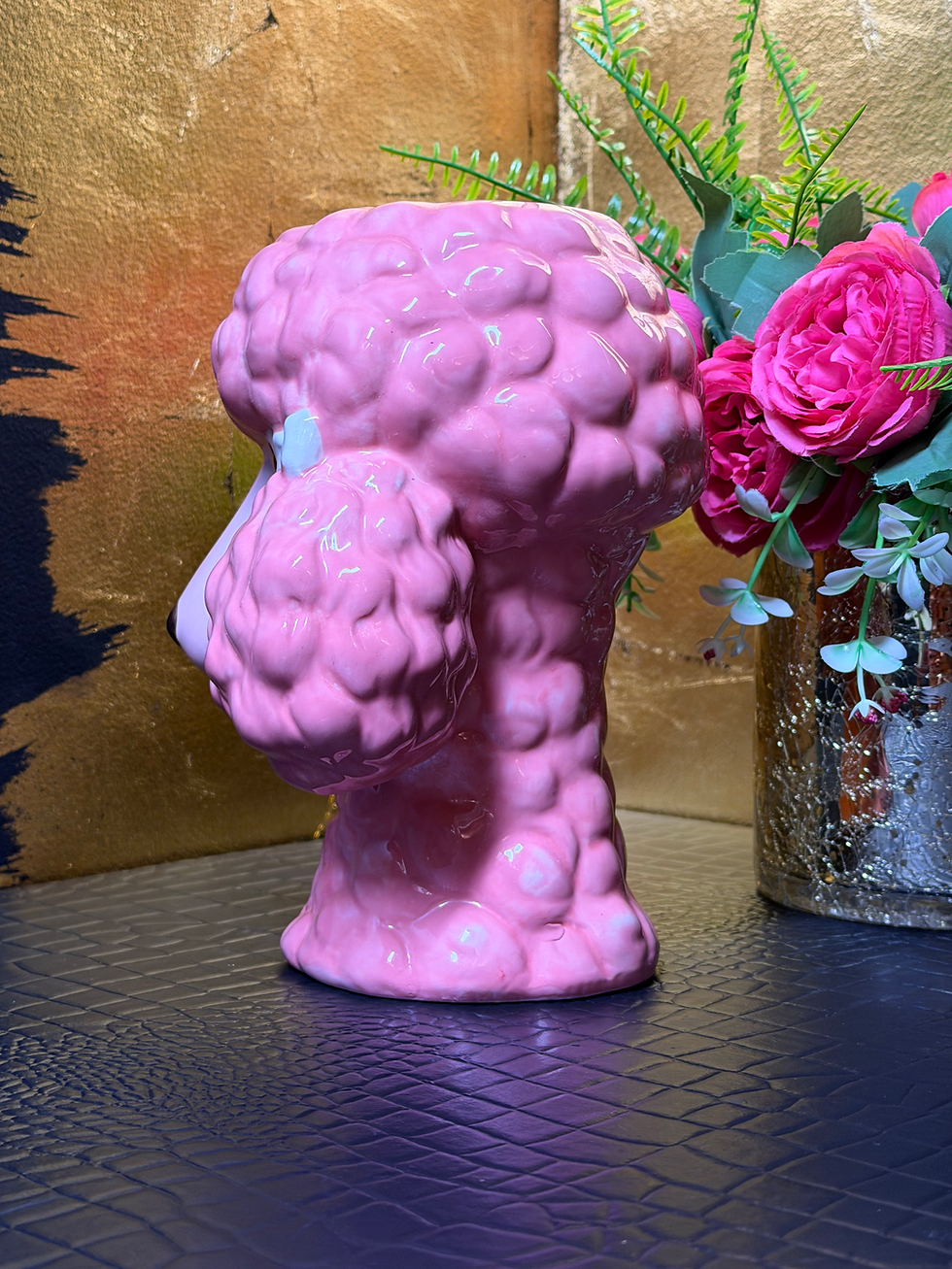 Thumbnail: Pink And White Ceramic Poodle Head Vase 