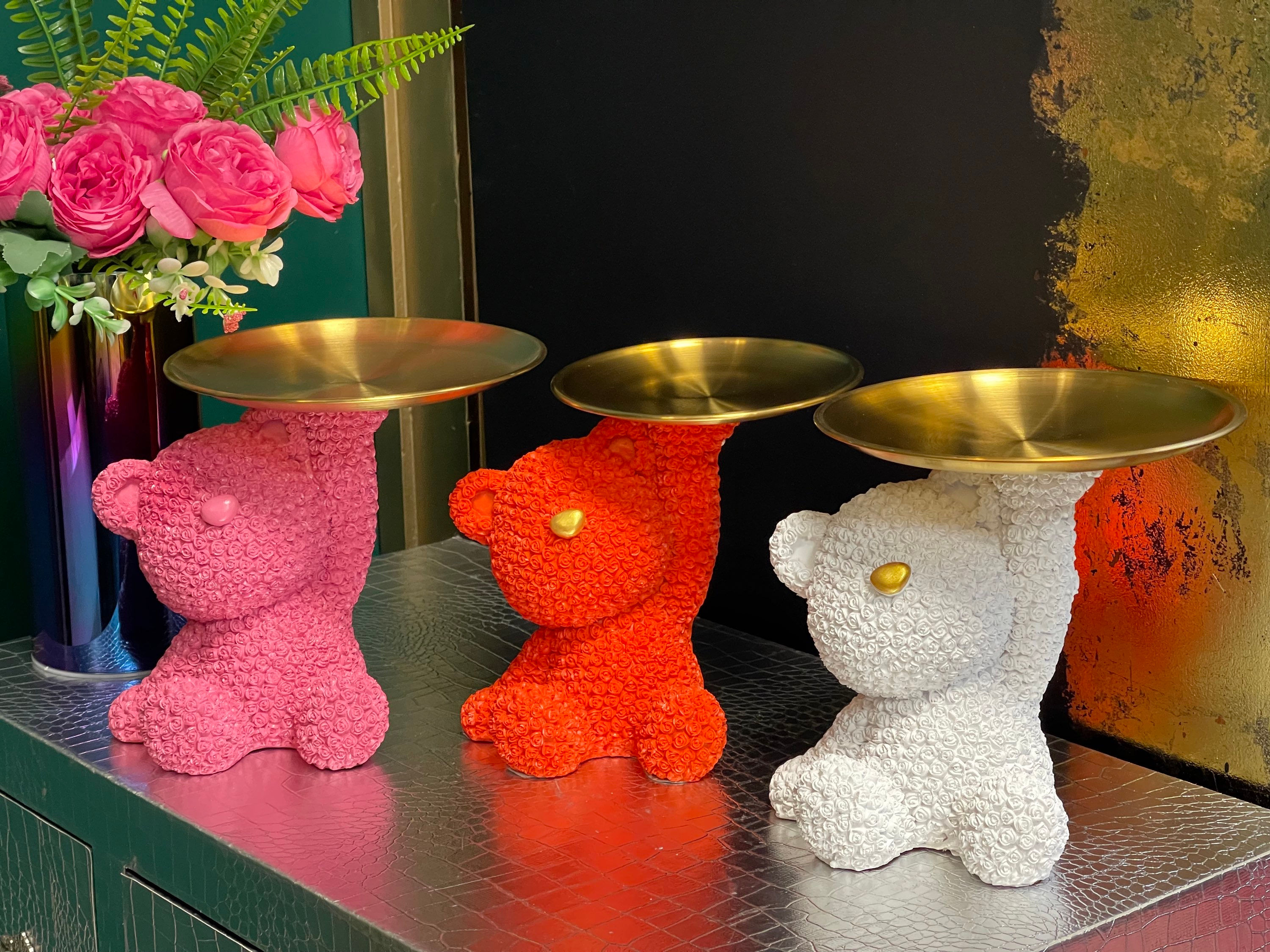 Rose Teddy Bear Butler /Trinket Dish / Sweets Holder / Tip Pot