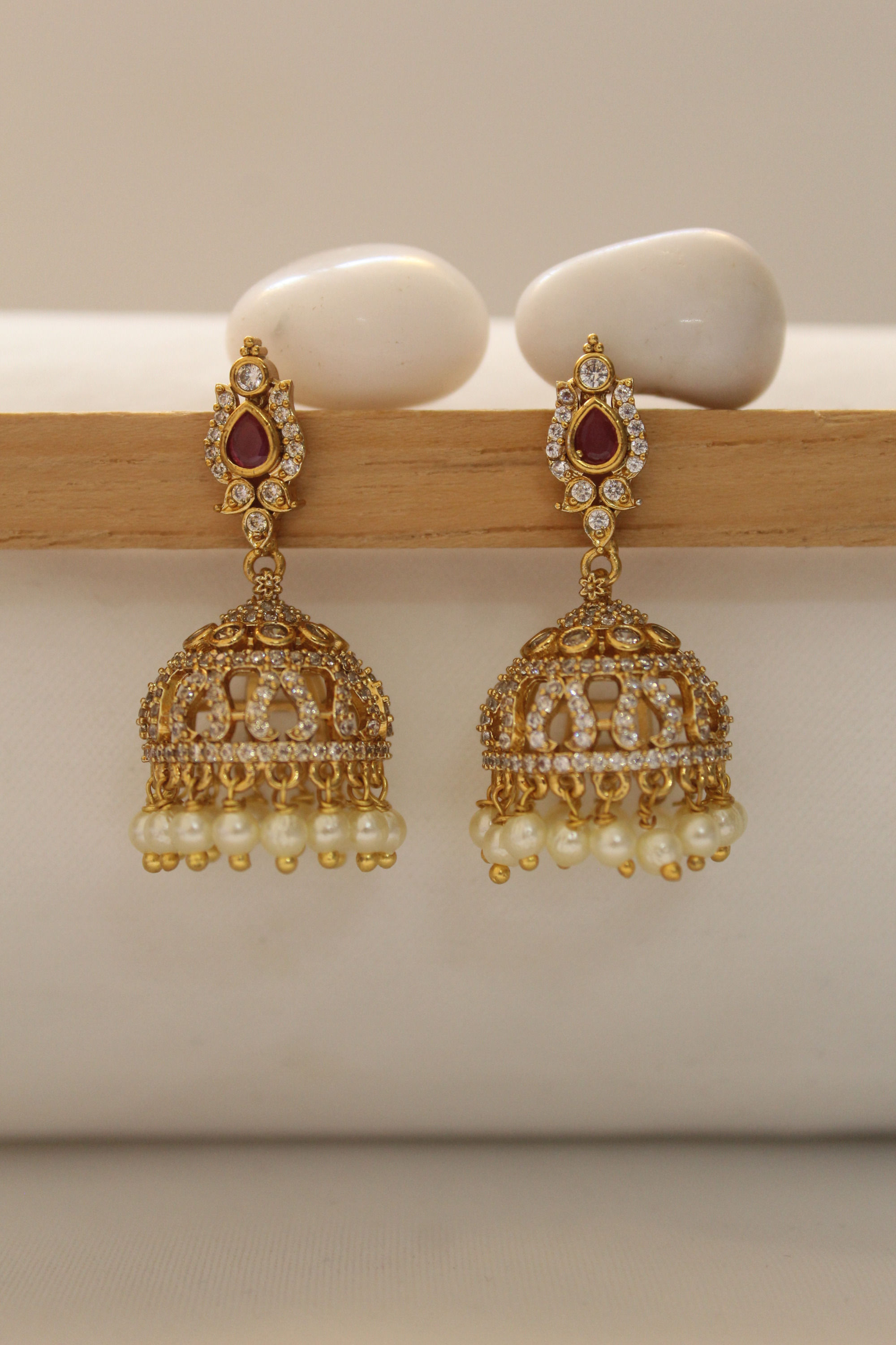 Ruby AD Kundan Jhumka Earrings
