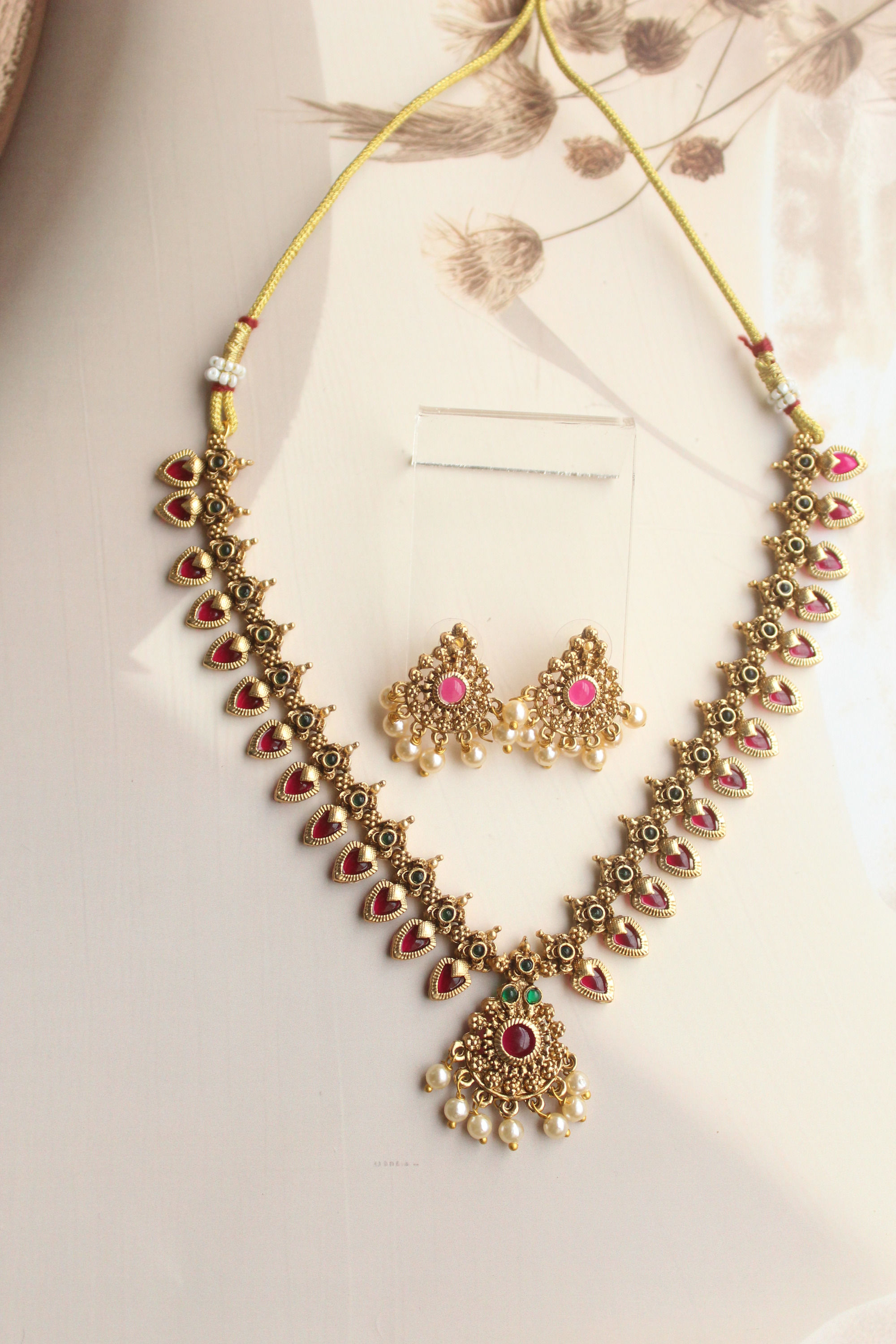 Palakka Stone Long Necklace Set