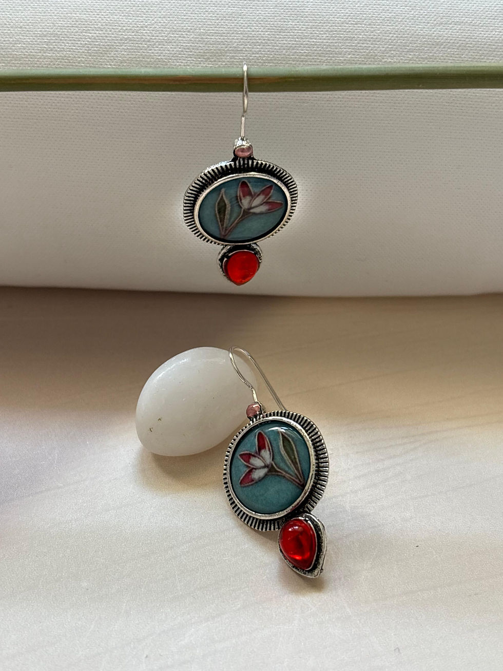 Thumbnail: Hand-Painted Floral Drop Earrings