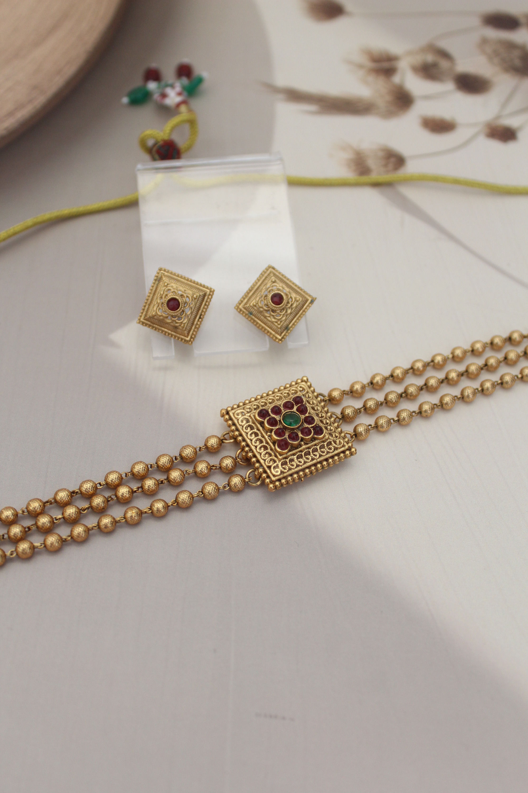 Temple Square Beads Layered Choker Set