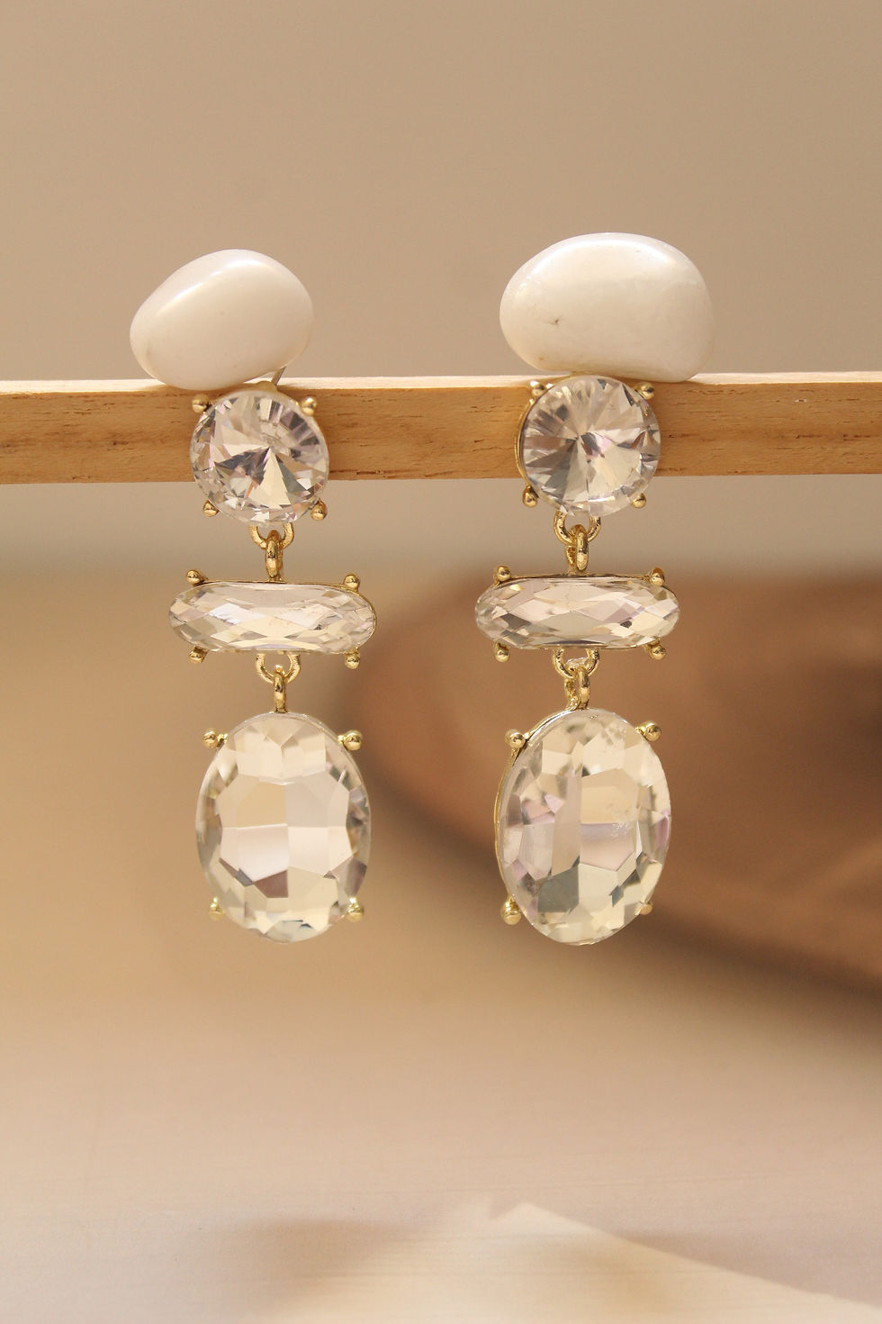 Thumbnail: Dual Tone Crystal Drop Earrings
