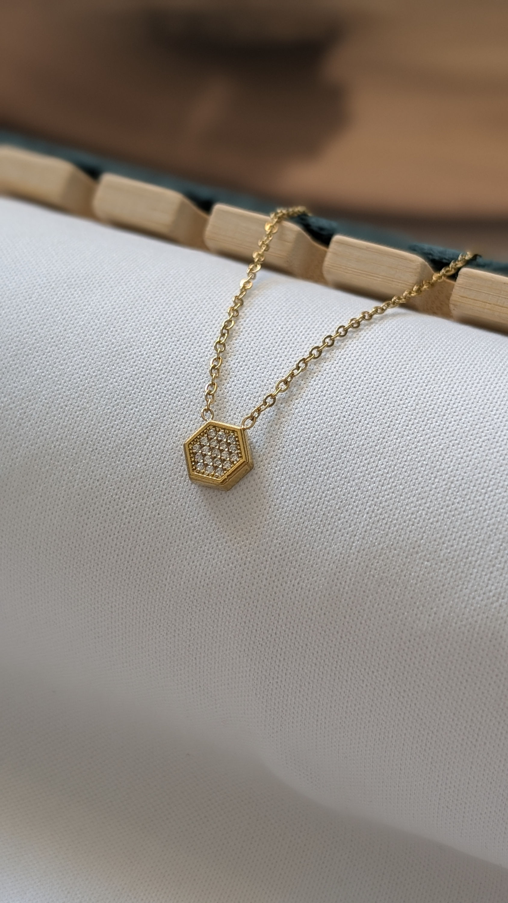 Minimal Hexagon Crystal Pendant Necklace