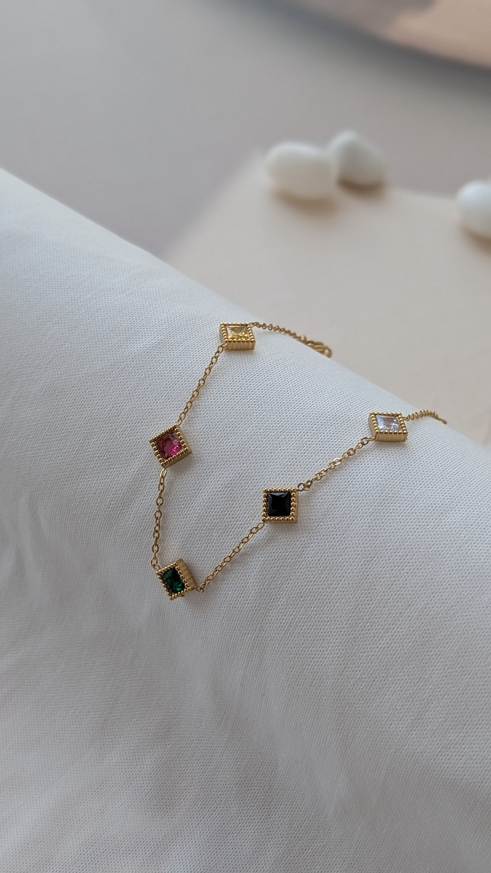 Gold Chain Bracelet with Multi Color Stones