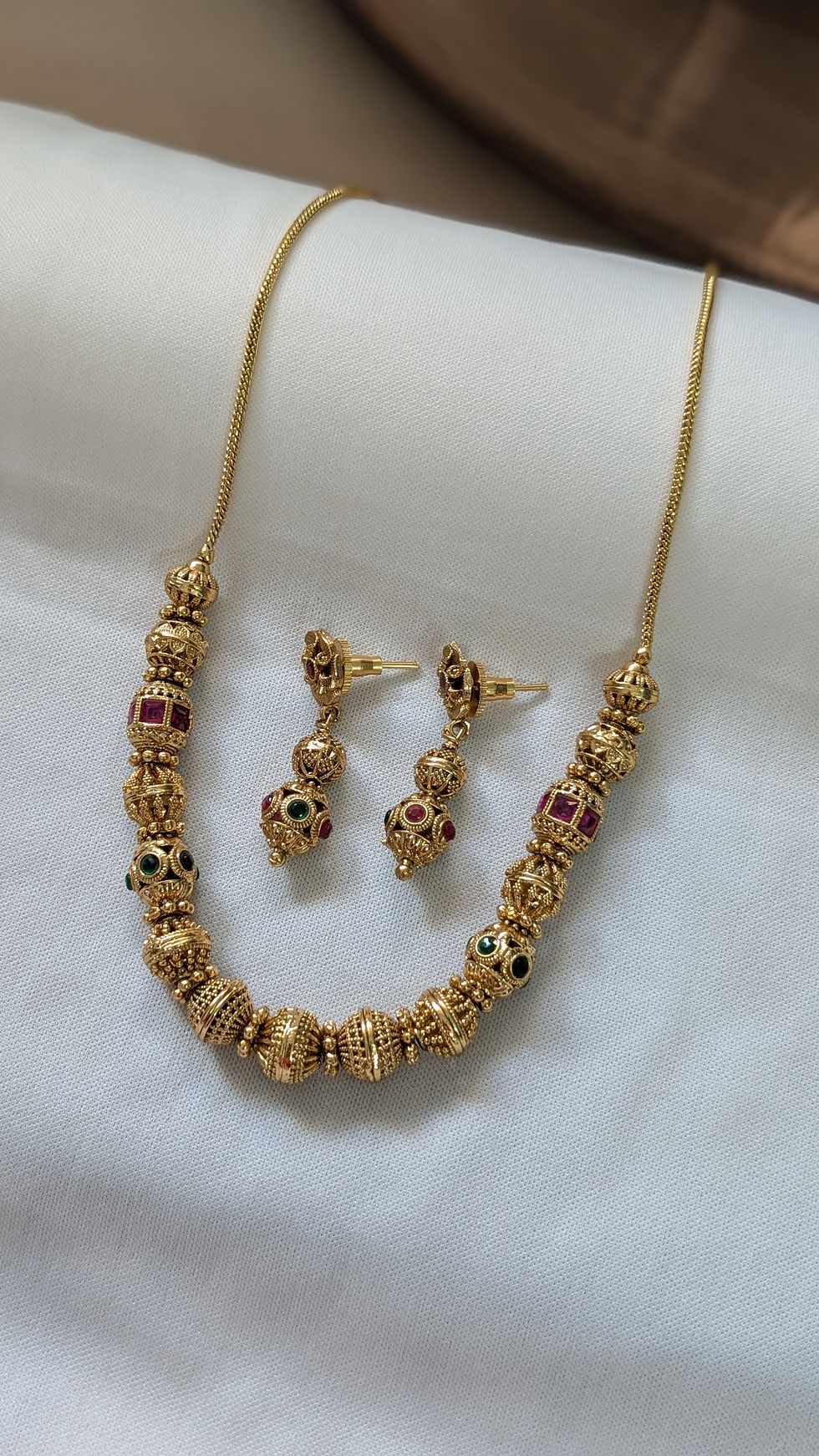 Thumbnail: Classic Multicolor Beaded Temple Necklace Set