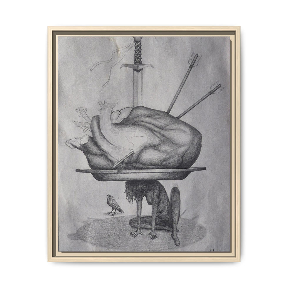 Thumbnail: Surreal Still Life Canvas Print — Heart with Sword & Arrows (Framed)