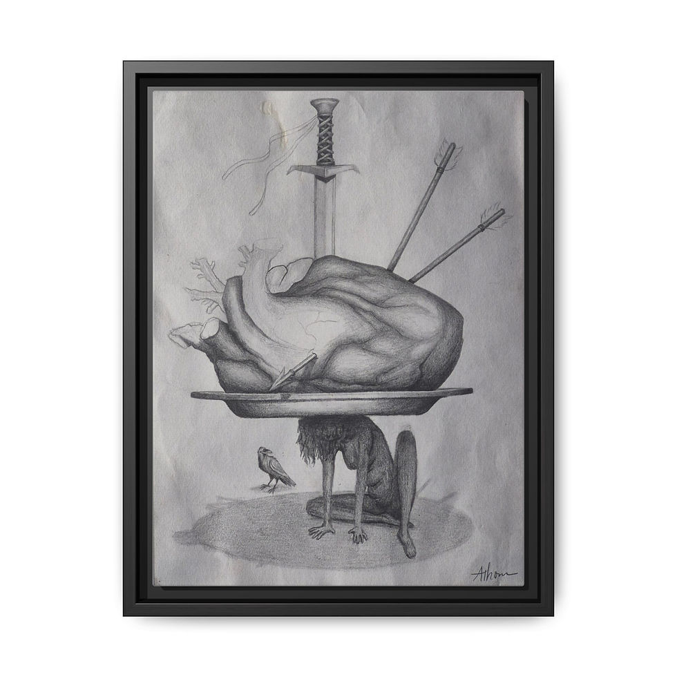 Thumbnail: Surreal Still Life Canvas Print — Heart with Sword & Arrows (Framed)