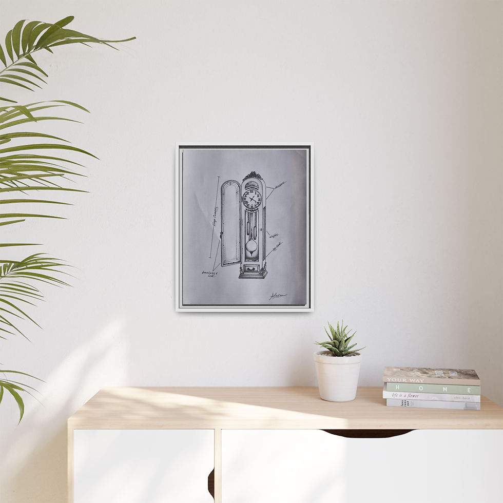 Thumbnail: Grandfather Clock Sketch Framed Canvas Print — Architectural Illustration