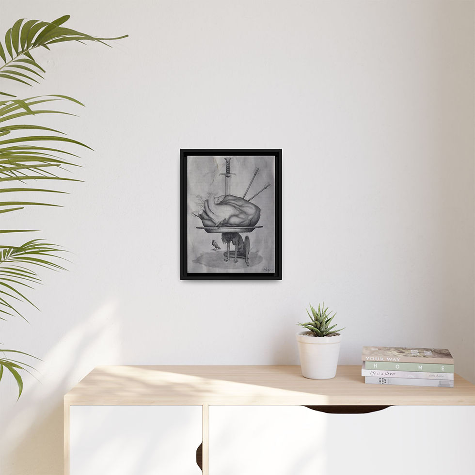 Thumbnail: Surreal Still Life Canvas Print — Heart with Sword & Arrows (Framed)