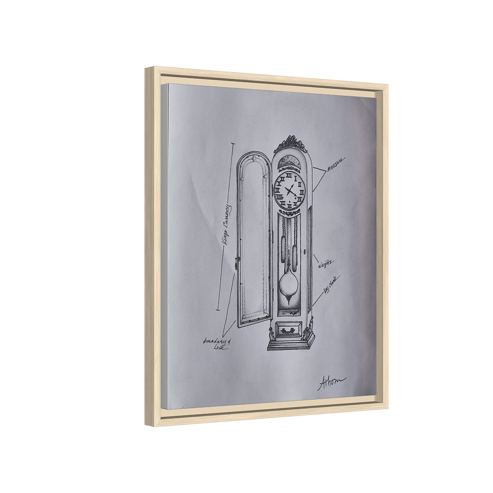 Thumbnail: Grandfather Clock Sketch Framed Canvas Print — Architectural Illustration