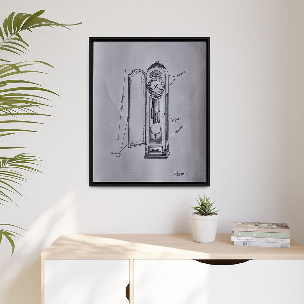 Thumbnail: Grandfather Clock Sketch Framed Canvas Print — Architectural Illustration