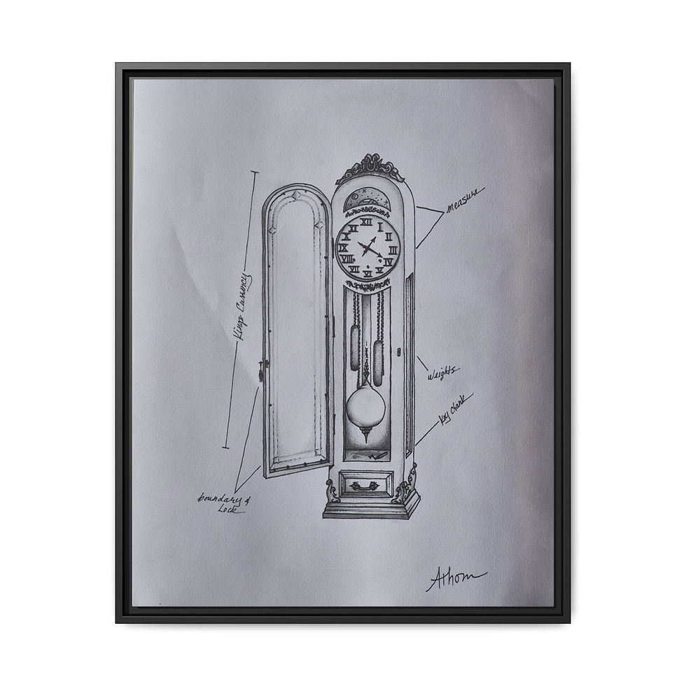 Thumbnail: Grandfather Clock Sketch Framed Canvas Print — Architectural Illustration
