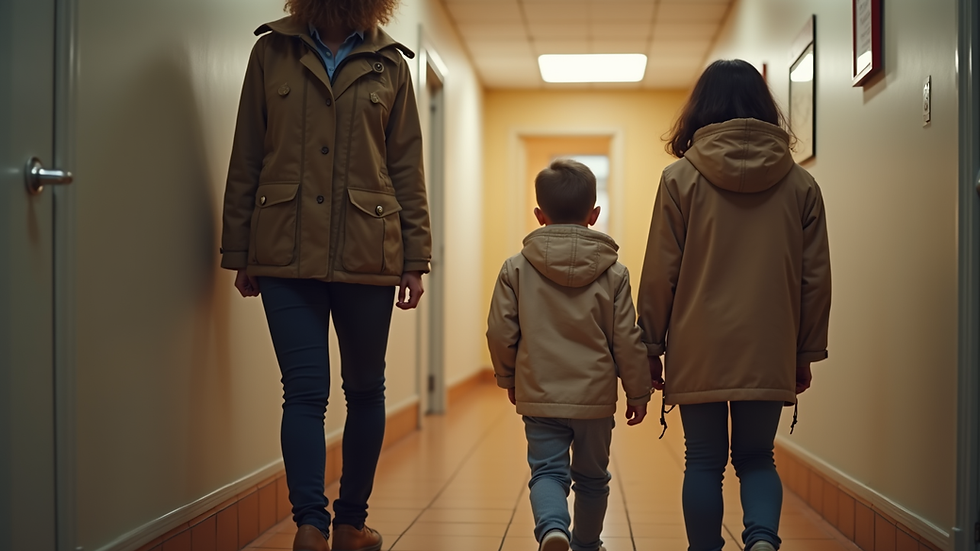 Close-up view of a family practicing an emergency evacuation drill