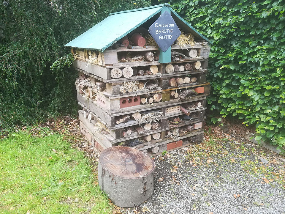 Insect house at Geilston Gardens near Loch Lomond