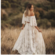 Lace Sheer  Boho Styled 2 piece Satin gown  Free Size Gown that can be worn as 2 piece or 1 piece. perfect for Maternity, Individual Portraits, Family Sessions, Couples Session 