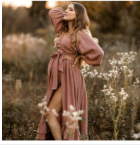 Dusty Rose Linen Boho Styled 2 piece Satin gown  Free Size Gown that can be worn as 2 piece or 1 piece. perfect for Maternity, Individual Portraits, Family Sessions, Couples Session 