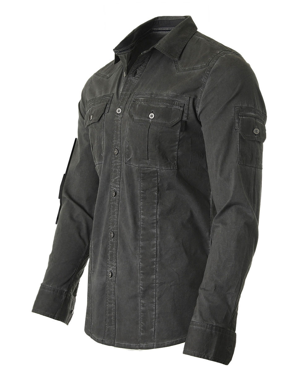 Küçük resim: ZIMEGO Men's Stretch Flex Slim Color Washed Vintage Rugged Fashion Button Shirts