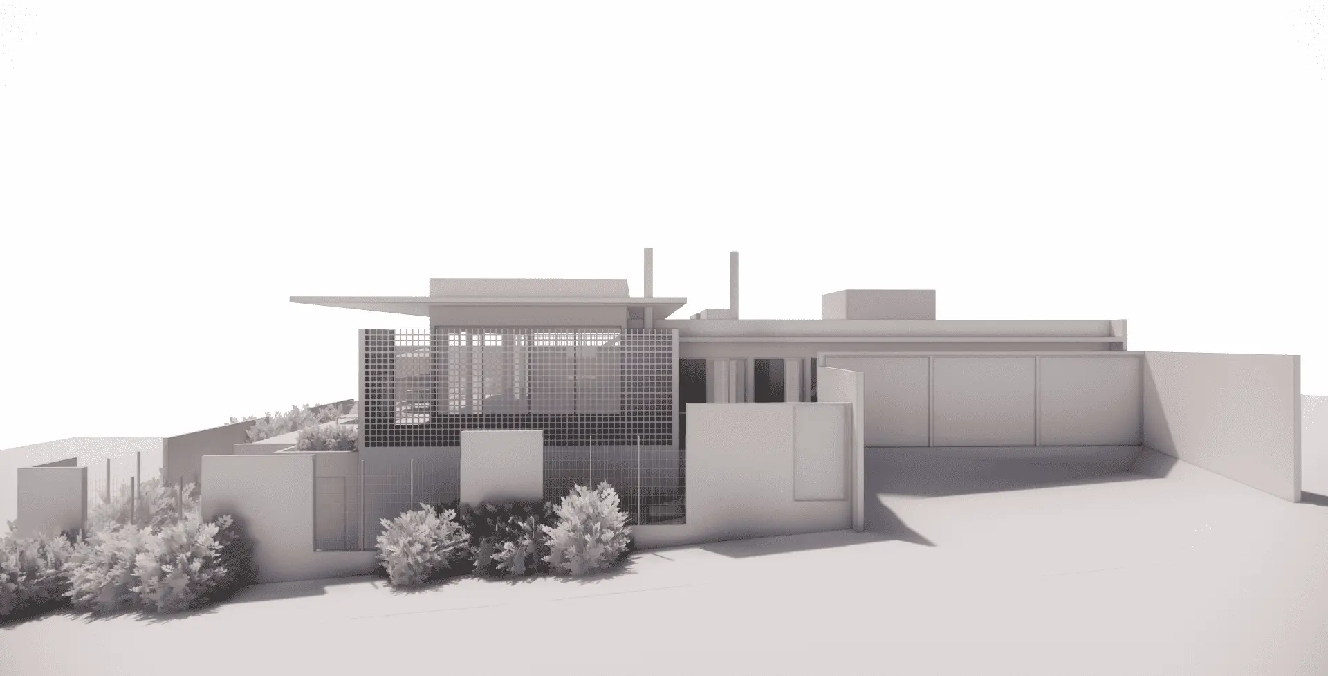Mockup arquitetônico utilizado para estudo de implantação em terreno, apresentando volumetria da residência, análise de posicionamento no lote, relação com o entorno e definição preliminar do projeto da casa.