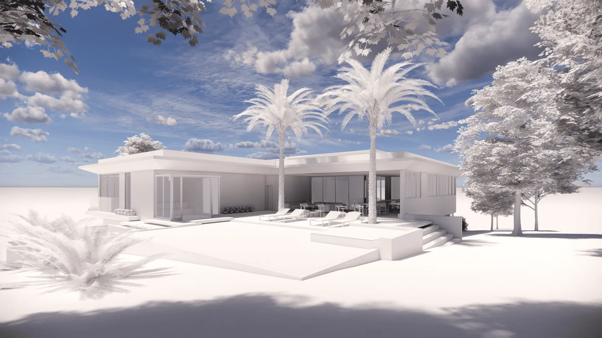 Mockup arquitetônico utilizado para estudo de implantação em terreno, apresentando volumetria da residência, análise de posicionamento no lote, relação com o entorno e definição preliminar do projeto da casa.