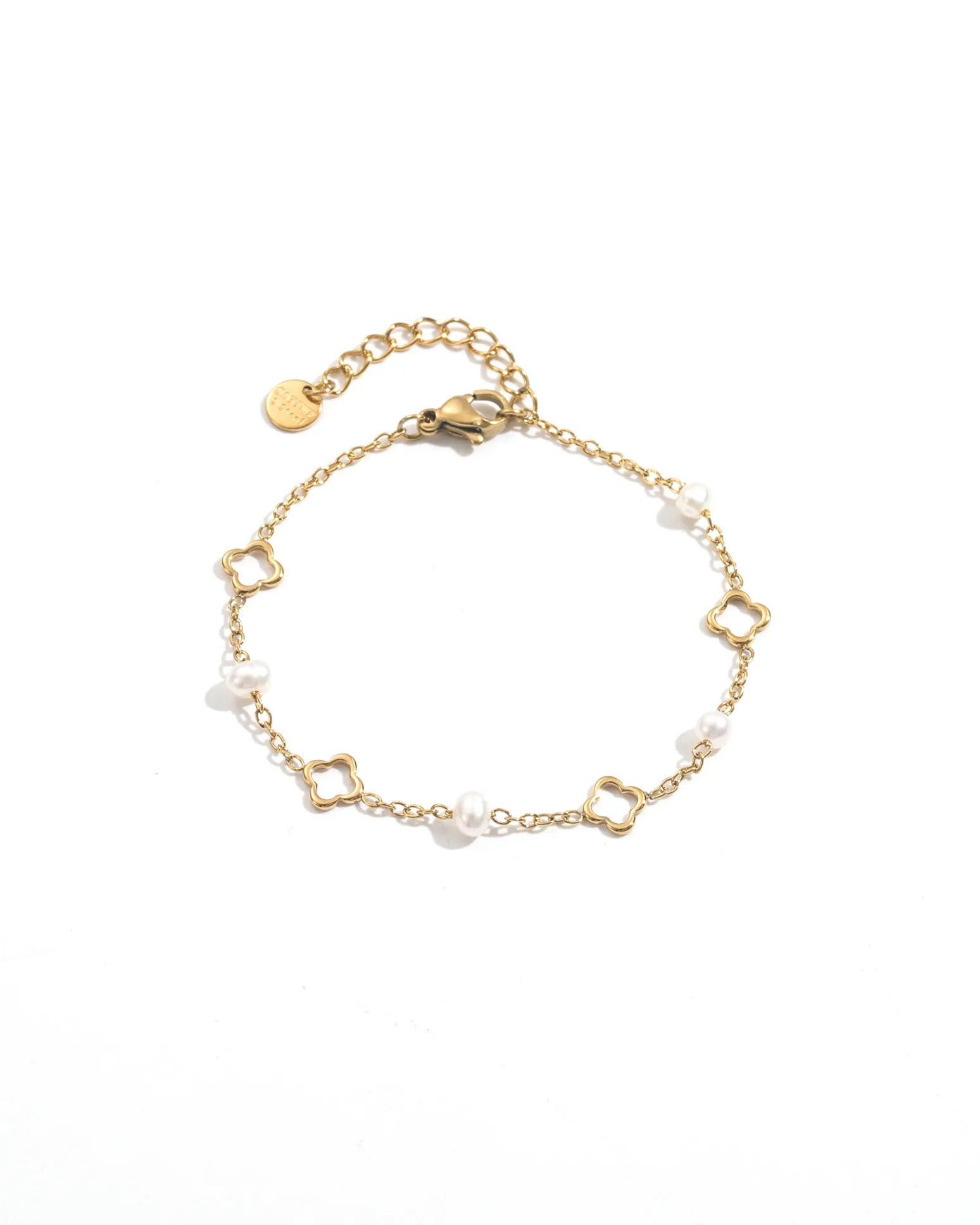 Bracelet doré trèfles et perles nacrées 