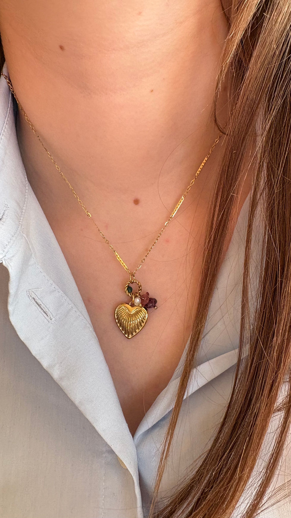 Miniature : Collier coeur, pierres naturelles 